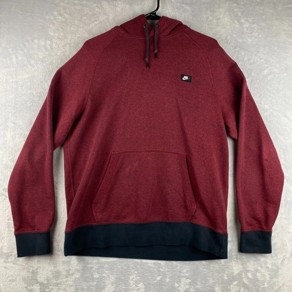Nike Hoodie Mens Large Red French Terry Shoebox Pullover Hooded Sweatshirt AW77 - Picture 2 of 11